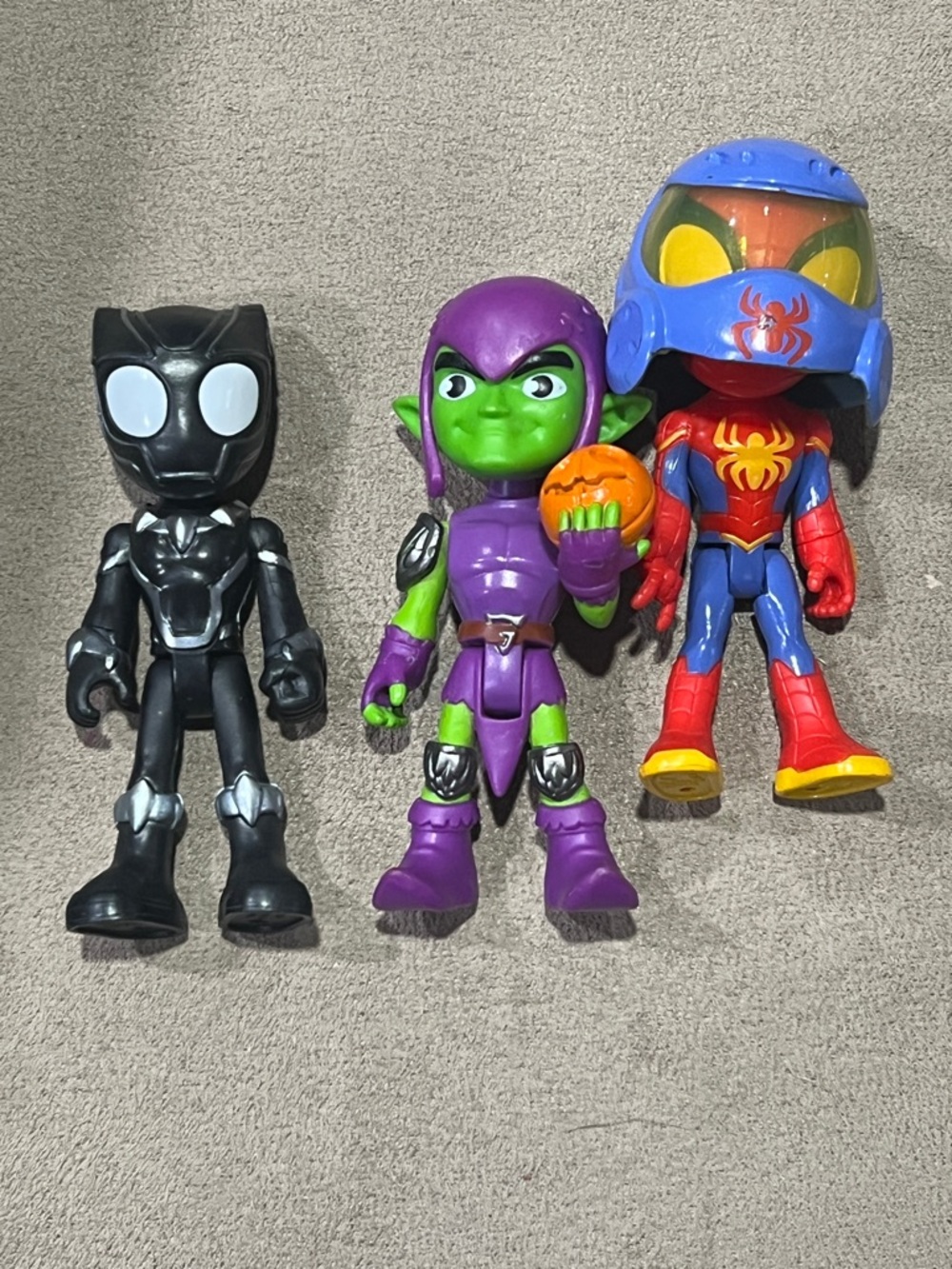 Marvel Spidey & Friends Spiderman w/ helmet & Black Panther & Green Goblin